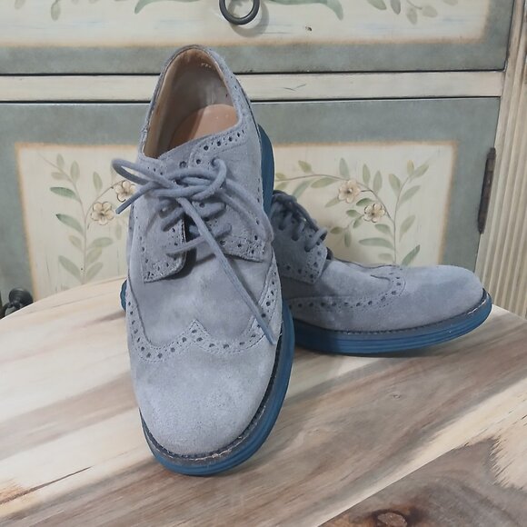 Cole Haan LunarGrand Wingtip Oxford Gray Suede Men’s 7.5M - Picture 1 of 11
